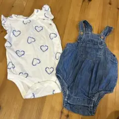 ギャップ　ハート柄ロンパース＆デニムオーバーオールセット
