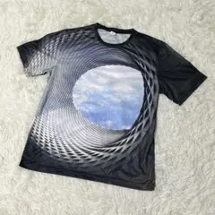 【c5304】トップス　Tシャツ　半袖　総柄　ブラック