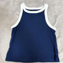 G ネイビー リブ編み タンクトップ【L】