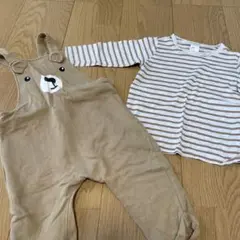 H&M ベージュストライプ長袖Tシャツ　くまさんロンパース　セット
