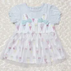 ♡coeur a coeur100cm♡ 半袖トップス　アイス柄　チュール　水色