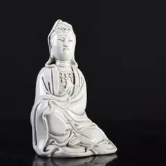 中国　徳化窯白磁　立魚観音像　時代箱付　M　R3337 中国 徳化窯白磁 立魚観音像 時代箱付 M R3337