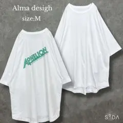アルマデザイン【M】バックロゴラグランオーバーサイズTシャツ ５分袖 綿100％