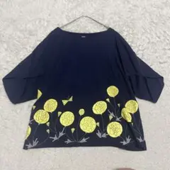 グラニフ　ボートネックチューリップ袖Tシャツ/ラナンキュラス　ネイビー　F