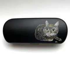 手描き　猫　メガネケース　黒色　トールペイント作品
