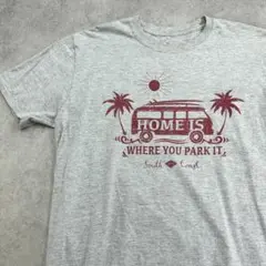 HAWORTH　車　ヤシの木　イラスト　半袖　Tシャツ　古着　杢グレー　L