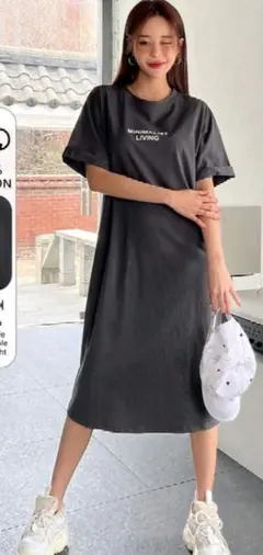 美品＊グレー 半袖 ワンピース 100%コットン