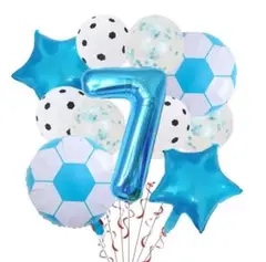 ㉕ サッカー 水色 7歳 お誕生日 バルーン 風船飾り 13点セット