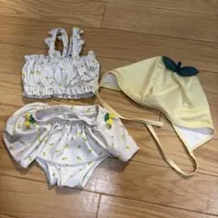 プティマイン　レモン柄ビキニ　帽子セット 70サイズ