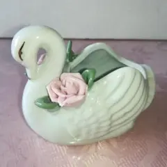 スワン　白鳥 置物 小物入れ 陶器製