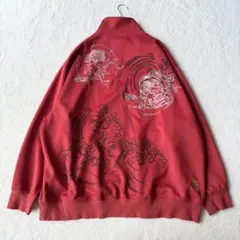 絡繰魂 風神雷神 トラックジャケット ジャージ 刺繍 5L 大きいサイズ レッド