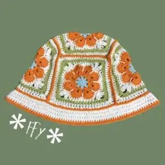 ☆*:.レトロ•アメリカンフラワーグラニースクエアハット 。.:*☆