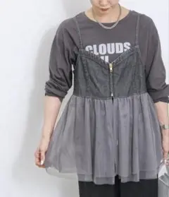 美品⭐︎Samansa Mos2 blueチュール切替キャミビスチェ
