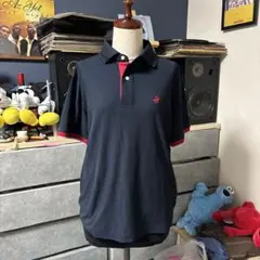 ネイビー ポロシャツ 赤いリブ付き