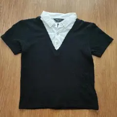 COMME CA ISM 黒Vネックシャツ 110A