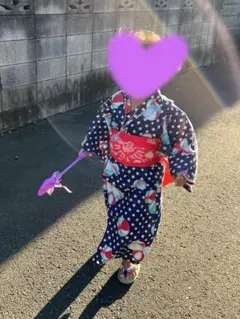キッズ着物 ネイビー 水玉模様