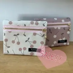 SALE!!フタにファスナー移動ポケット☆さくらんぼ2点セット☆ハンドメイド