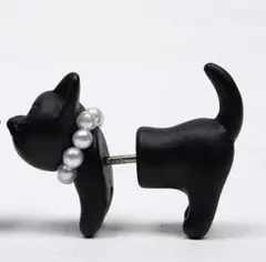 ネコ大好き♡かわいい おもしろ 黒ネコの片耳立体ピアス送料無料