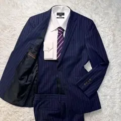 スーツセレクト セットアップ 高級生地カノニコ ネイビー ストライプ 背抜 A4