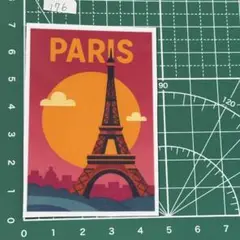 自作ステッカー パリ エッフェル塔と夕焼けの空