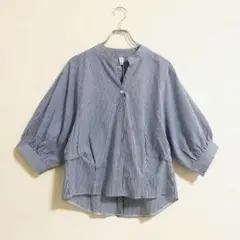 【良品】YIPIN カットソー シャツブラウス ノーカラー 七分袖タグ付b772