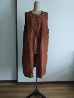 柿渋染め　ジレ　刺し子