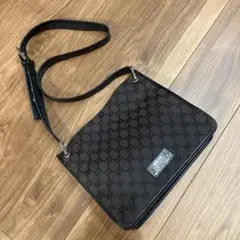 GUCCI グッチ キャンパス×レザー ショルダーバッグ 91762 BLACK