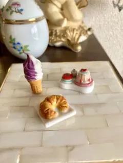 fève フェーブ 3点 クロワッサン アイスクリーム プリン ミニチュア陶器