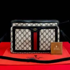 極 美品 オールドグッチ ネイビー シェリーライン レザー ショルダーバッグ