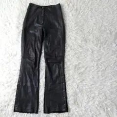 BSL レザーフレアパンツ　ストレッチ　ブラウン系　フランス製