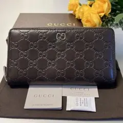 未使用に近い‼️ グッチ 財布 長財布 シマ シグネチャー ラウンドファスナー