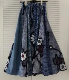 【連休セール】パッチワークスカート　有松鳴海絞り　浴衣リメイク　ハンドメイド