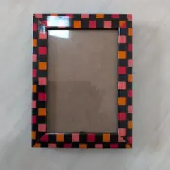 イタリア製カラフルチェック模様フォトフレーム赤オレンジ