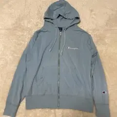チャンピオン　パーカー ジップアップ　水色　ロゴ