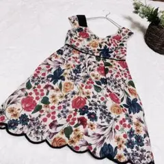【ジルスチュアート】花柄ワンピース ミニ 麻混 裾スカラップ かわいい♡