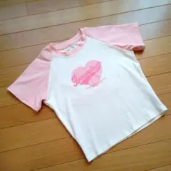 【美品♪】クロップド丈Tシャツ　Ssize♡ピンク♡ハート♡