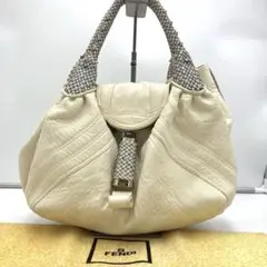【美品】フェンディ スパイバッグ ズッカ キャンバス レザー アイボリー ロゴ