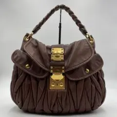 【極美品】MIUMIU ハンドバッグ マテラッセ ギャザー ブラウン レディース