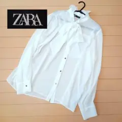 タグ付【新品・未使用】ZARA ザラ シアー ブラウス ボウタイ とろみ 白