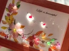 コスモス✿秋の花たち　幸せの小鳥ちゃん　人生は美しい　水彩画　シーグラスアート