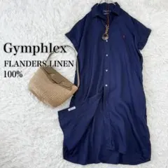 GYMPHLEX ジムフレックス フランダーズリネン シャツワンピース ネイビー