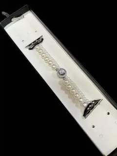 オシャレ⭐️パールビジューバンドスマートウォッチ用Mサイズ　高見え結婚式パーティー