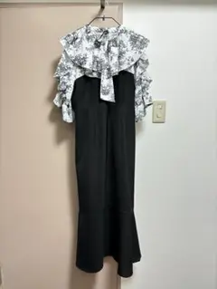 フリル付きボウタイブラウス ロングワンピース