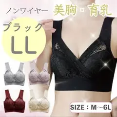 新品✨ワイヤレスブラ ナイトブラ 美胸育乳 夜用 バストケア ブラック LL