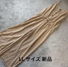 大きいサイズ ウエストリボンサロペットキャメル LL新品