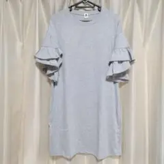 フリル袖 グレー チュニック ワンピース Mサイズ