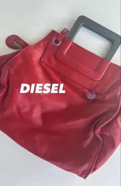 【DIESEL】 レザーバッグ　レッド　ディーゼル　スクエアハンドル