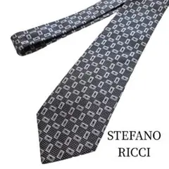 ☆極美品☆ステファノリッチ シルク 高級ネクタイ グレー系 モノグラム柄