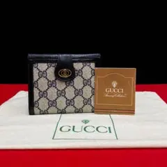 ほぼ未使用 オールドグッチ GG 総柄 レザー 二つ折り 財布 折り財布 紺