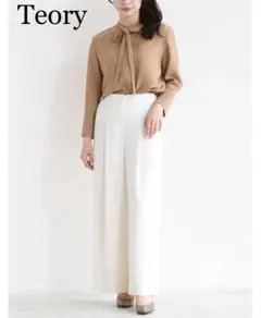 美品 Theory アドミナルストライプワイドピットパンツ ストレッチ 白 4